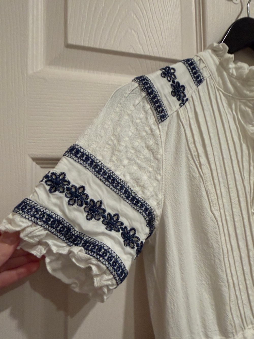 Ivy City Co. Santorini White Tiered 100% Cotton Dress with Navy Embroidered Trim - Picture 3 of 6
